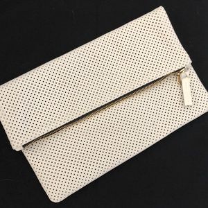 White Perforated Clare V Foldover Clutch